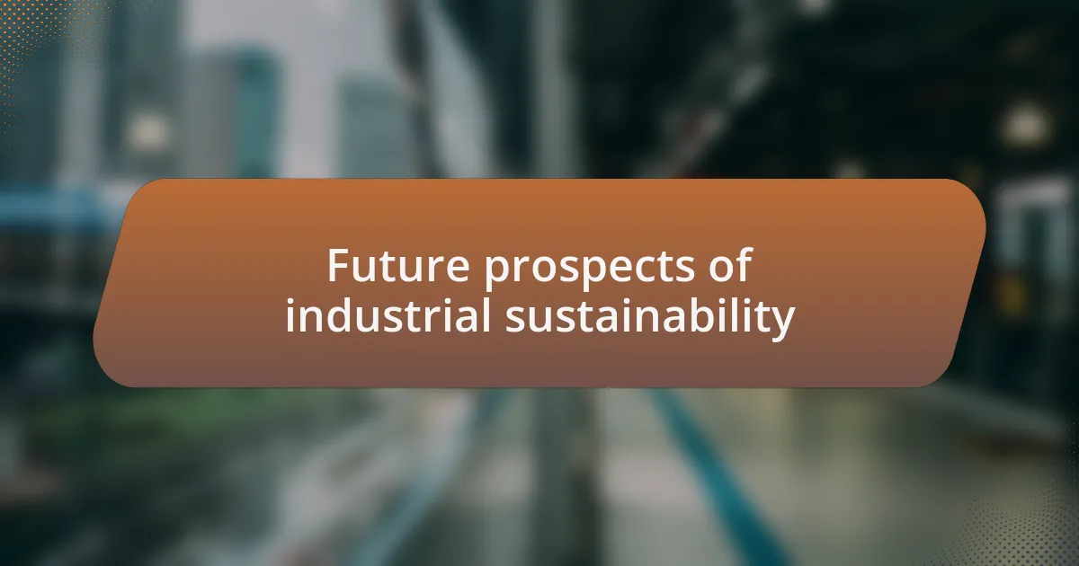 Future prospects of industrial sustainability