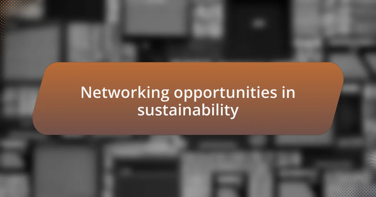 Networking opportunities in sustainability
