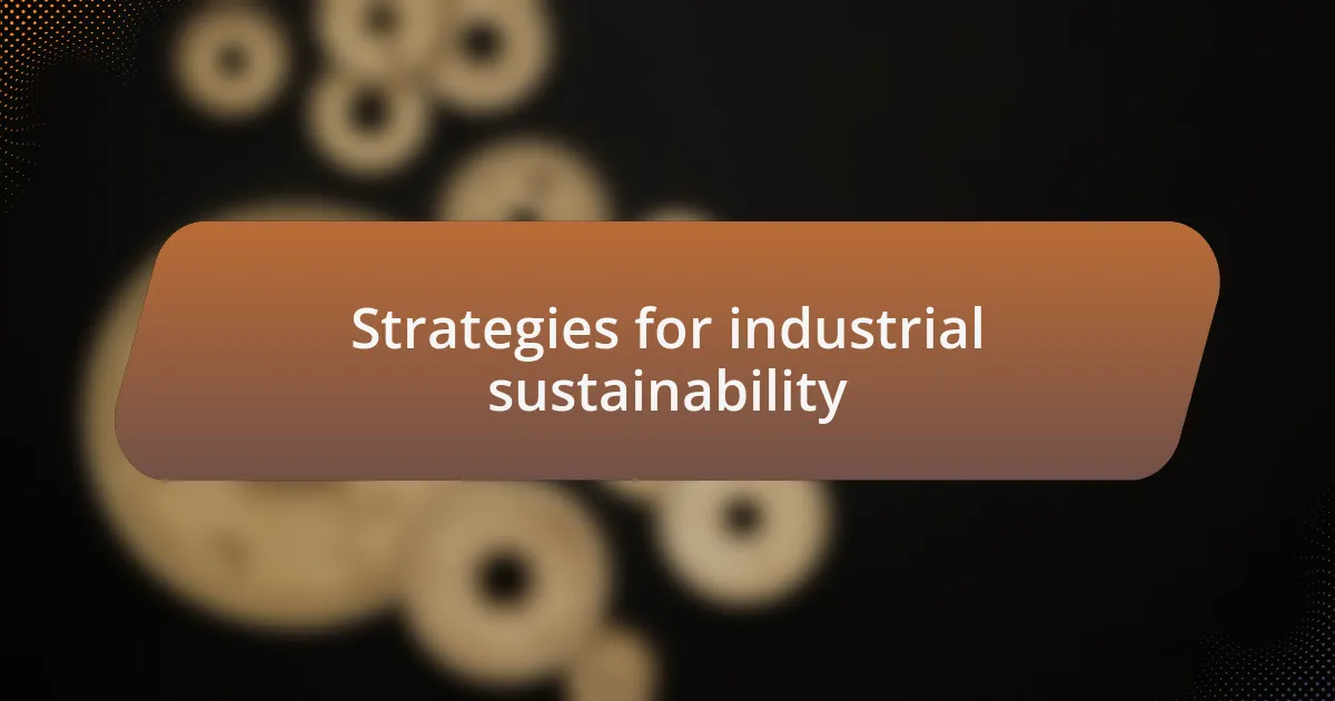 Strategies for industrial sustainability
